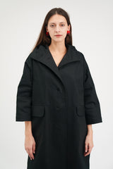 Poncho Coat in Black Cotton Twill