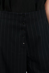 Panel Pant in Black Wool Pinstripe