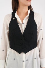 Petite Vest in Black Raw-Pieced Vintage Linen