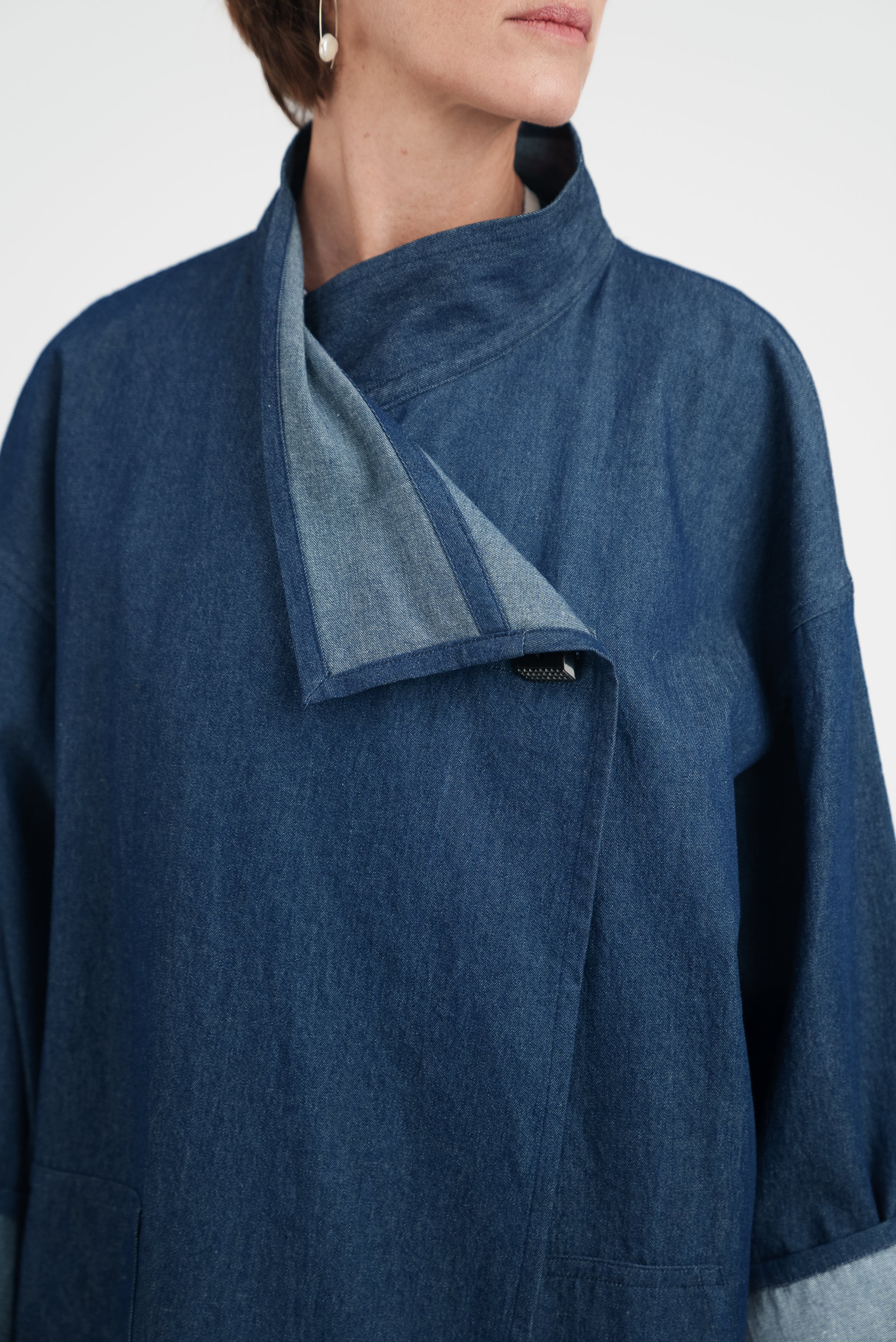 Chinese Coat in Indigo Cotton Denim