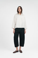 Beverly Shirt in Embroidered Ivory Cotton Twill