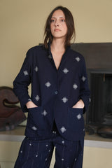 Christina Jacket in Embroidered Indigo Cotton