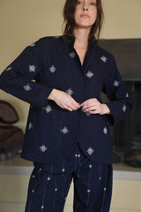 Christina Jacket in Embroidered Indigo Cotton