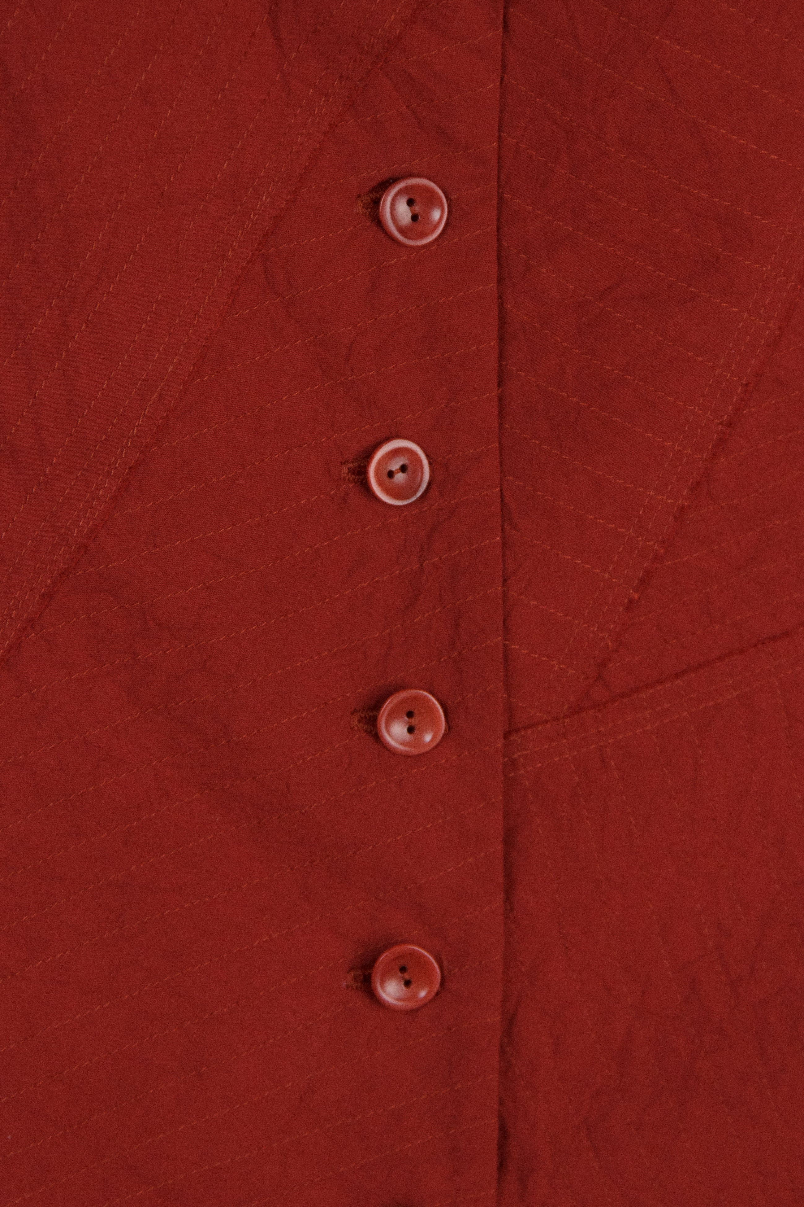 Mandarin Vest in Red Raw-Pieced Cotton