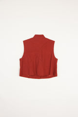 Mandarin Vest in Red Raw-Pieced Cotton
