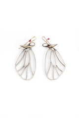 Silver Butterfly Cell Wings with Ruby Drops