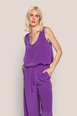 Scoop Tank in Purple Silk Crepe