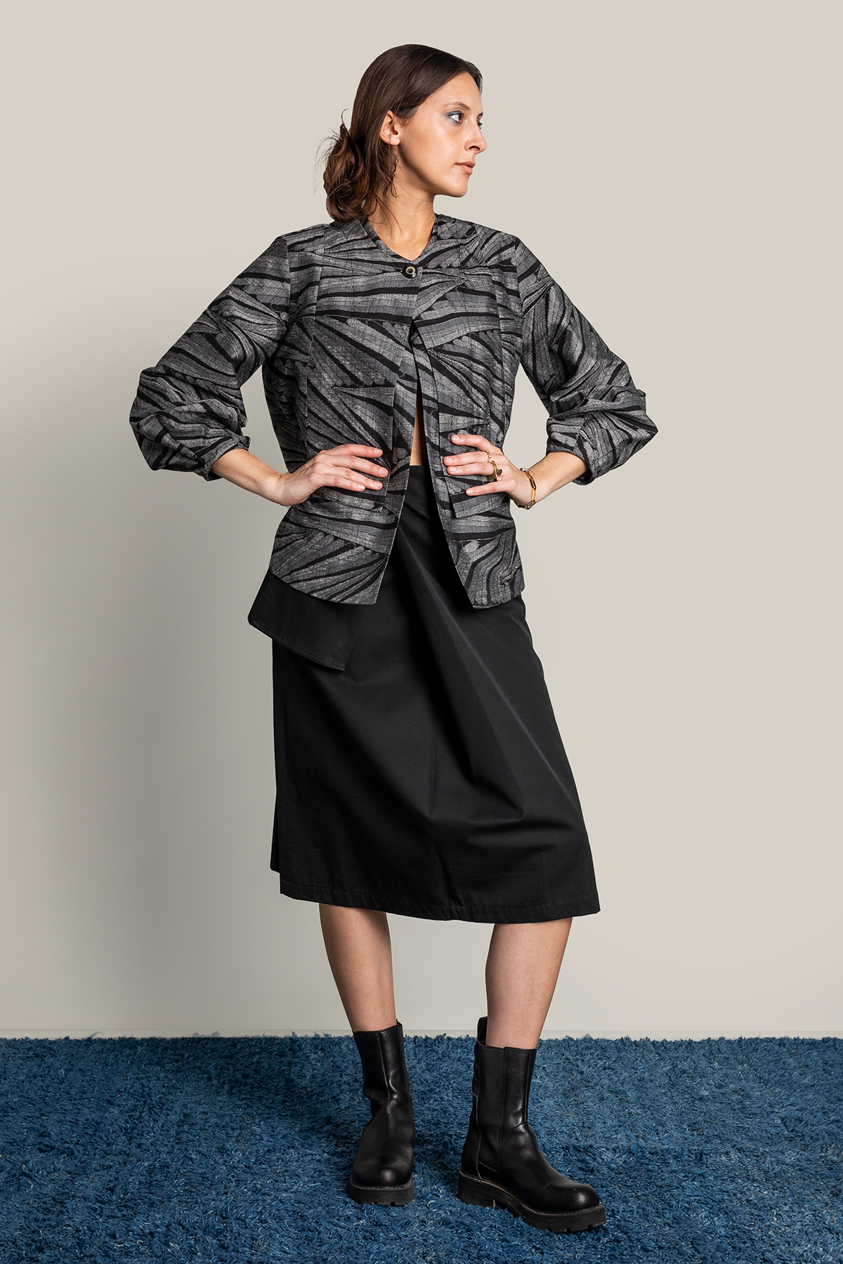 Peplum Skirt in Black Heavy Cotton