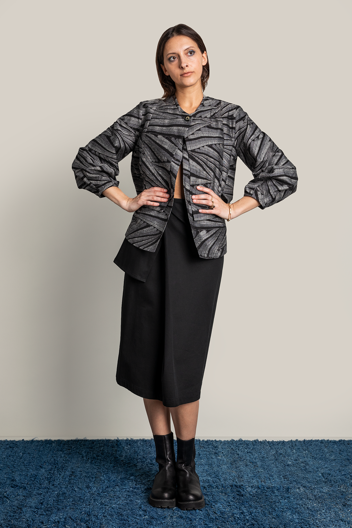 Peplum Skirt in Black Heavy Cotton