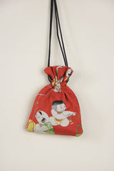 Drawstring Bag in Vintage Japanese Red Silk