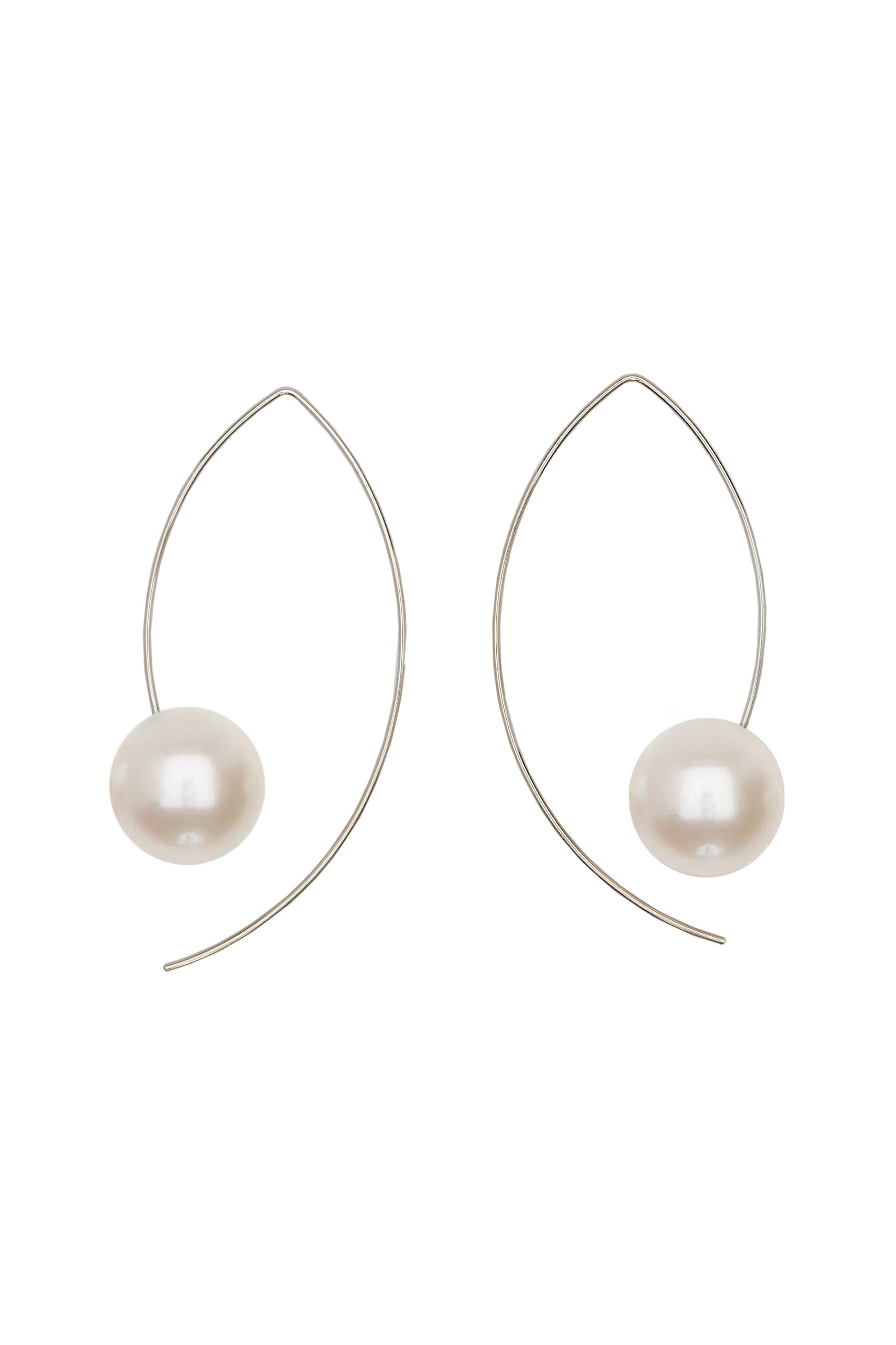 Long Curve Earrings with Freshwater Pearls - White