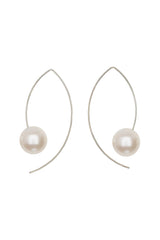 Long Curve Earrings with Freshwater Pearls - White