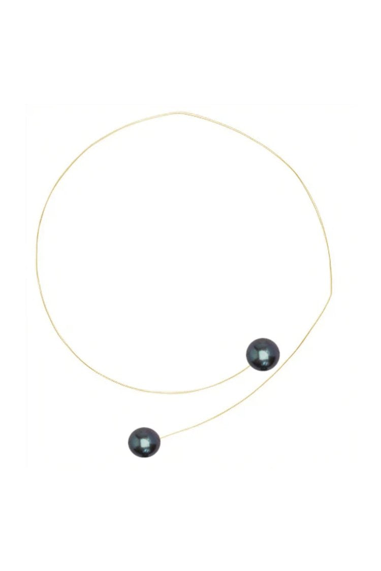 Round Point Neckwire with Freshwater Pearls - Black
