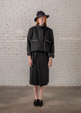 Anorak Jacket in Black Twill with Gold Trim