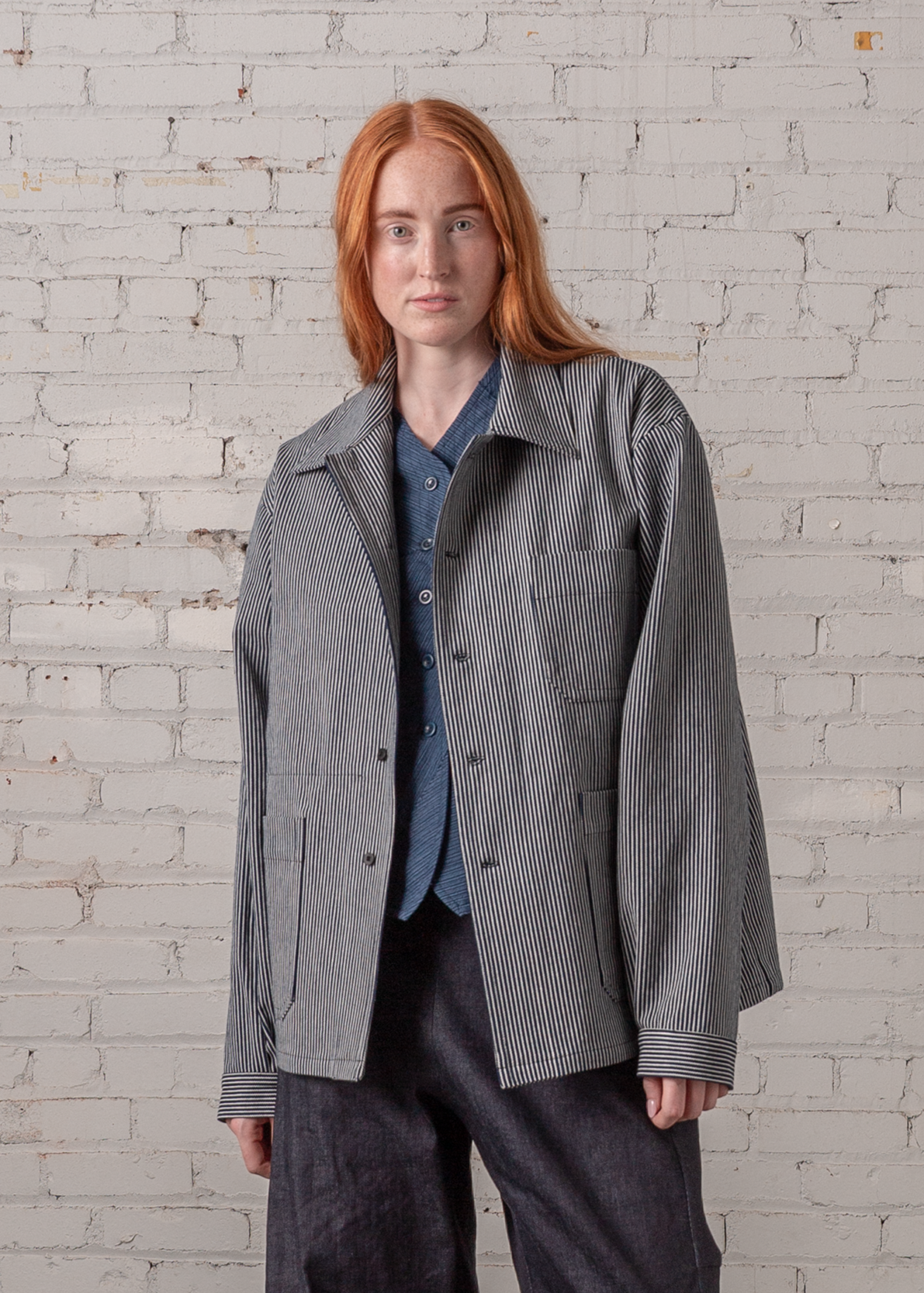 Chore Jacket in Cotton Denim Stripe