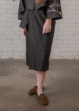 Peplum Skirt in Black Denim Twill