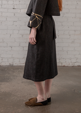 Peplum Skirt in Black Denim Twill