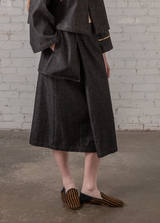 Peplum Skirt in Black Denim Twill