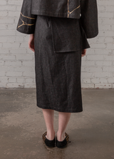 Peplum Skirt in Black Denim Twill