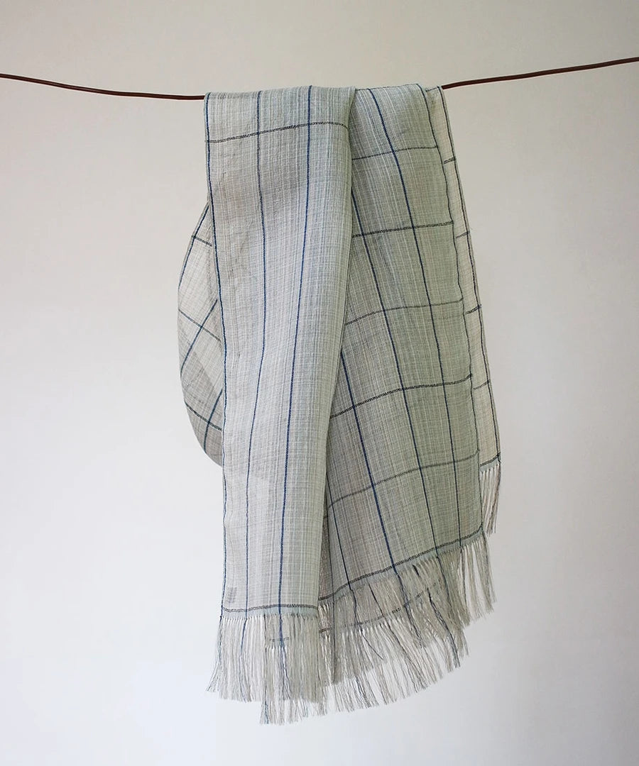 Silk Stole in Off-White and Indigo Stripes