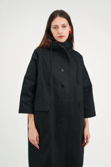Poncho Coat in Black Cotton Twill