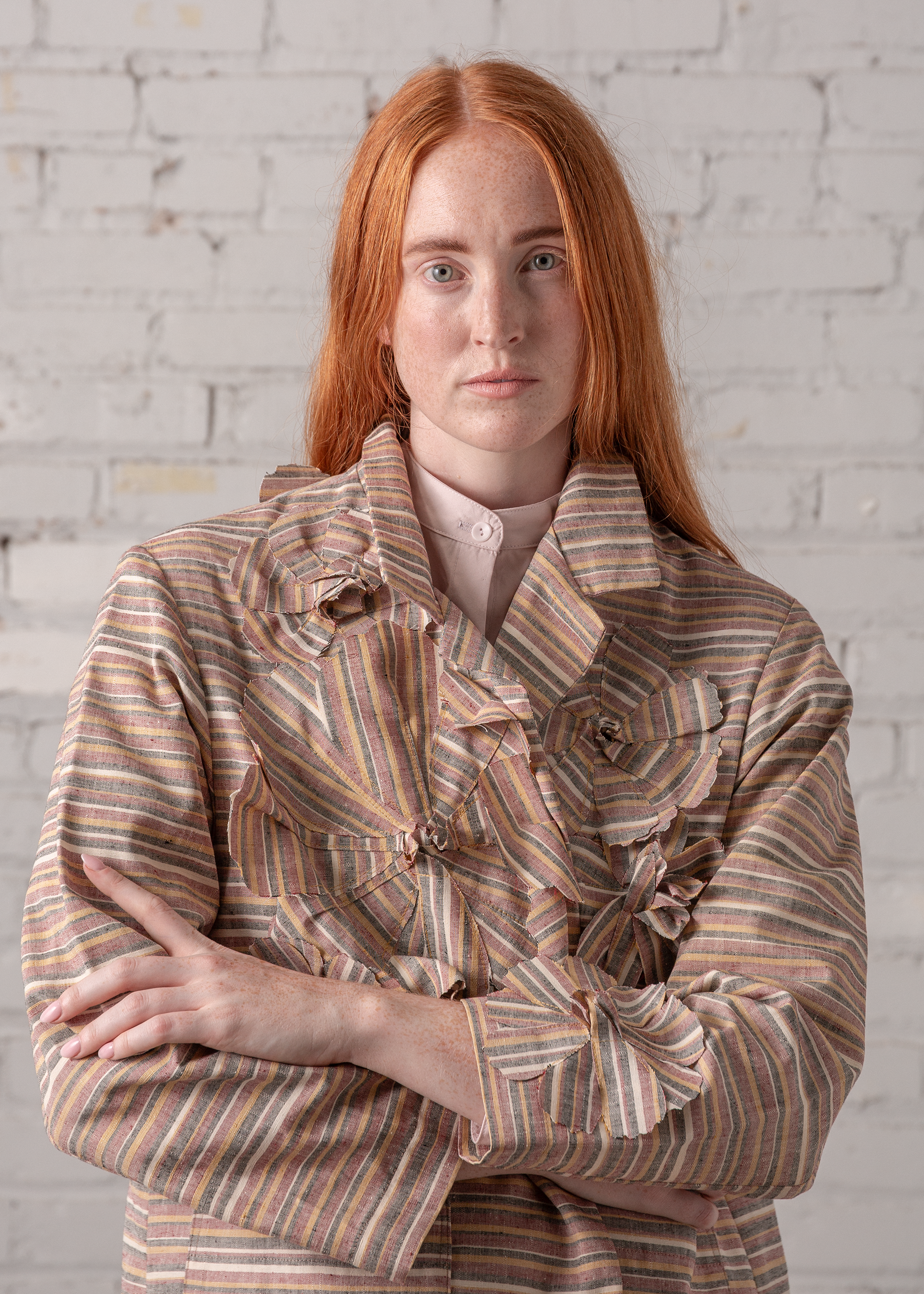 Christina Jacket in Vintage Japanese Silk Stripe with Floral Appliqué