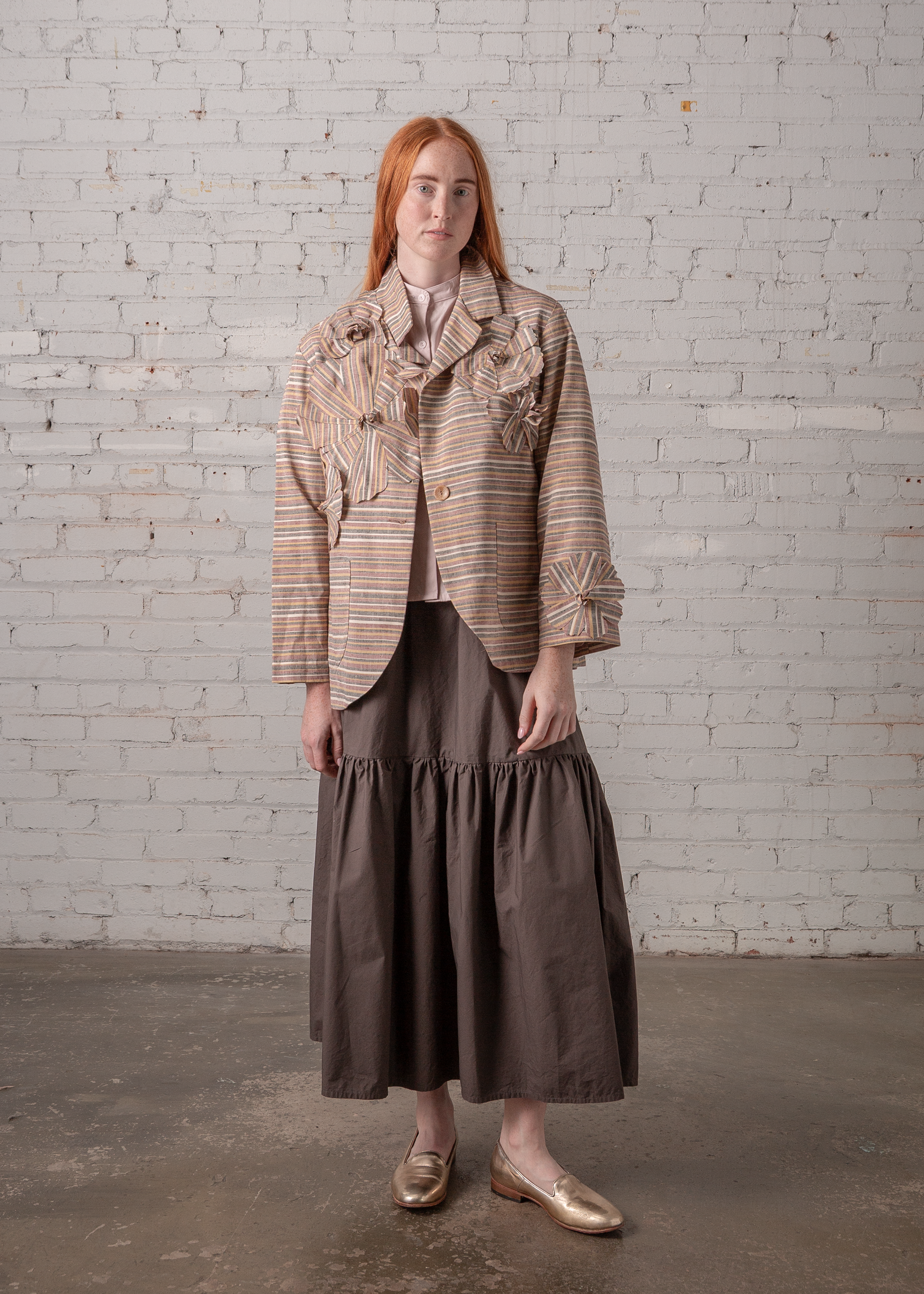 Christina Jacket in Vintage Japanese Silk Stripe with Floral Appliqué