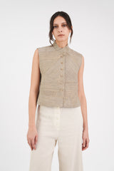 Mandarin Vest in Raw-Pieced Vintage Linen