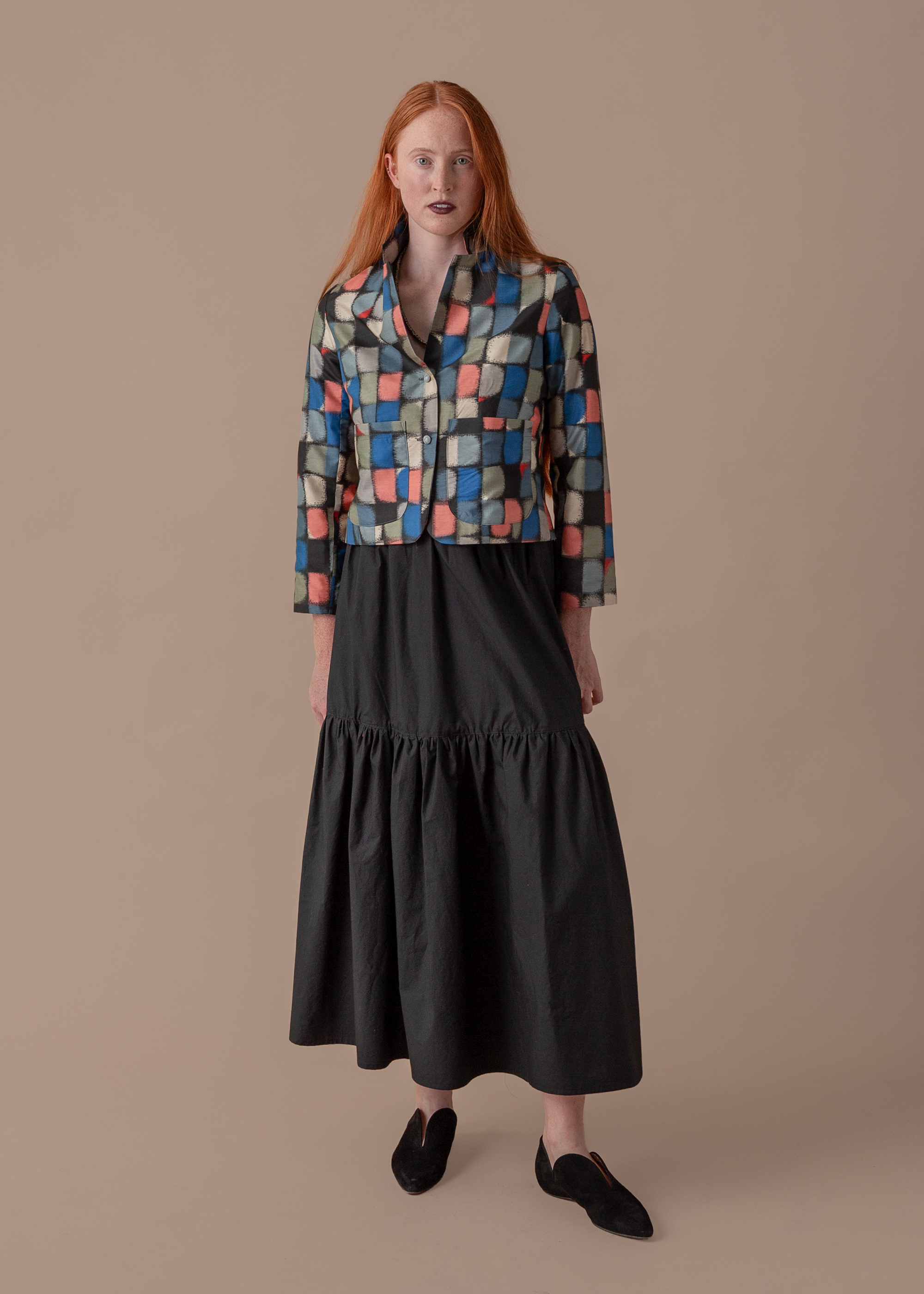 Tiered Skirt in Black Poplin