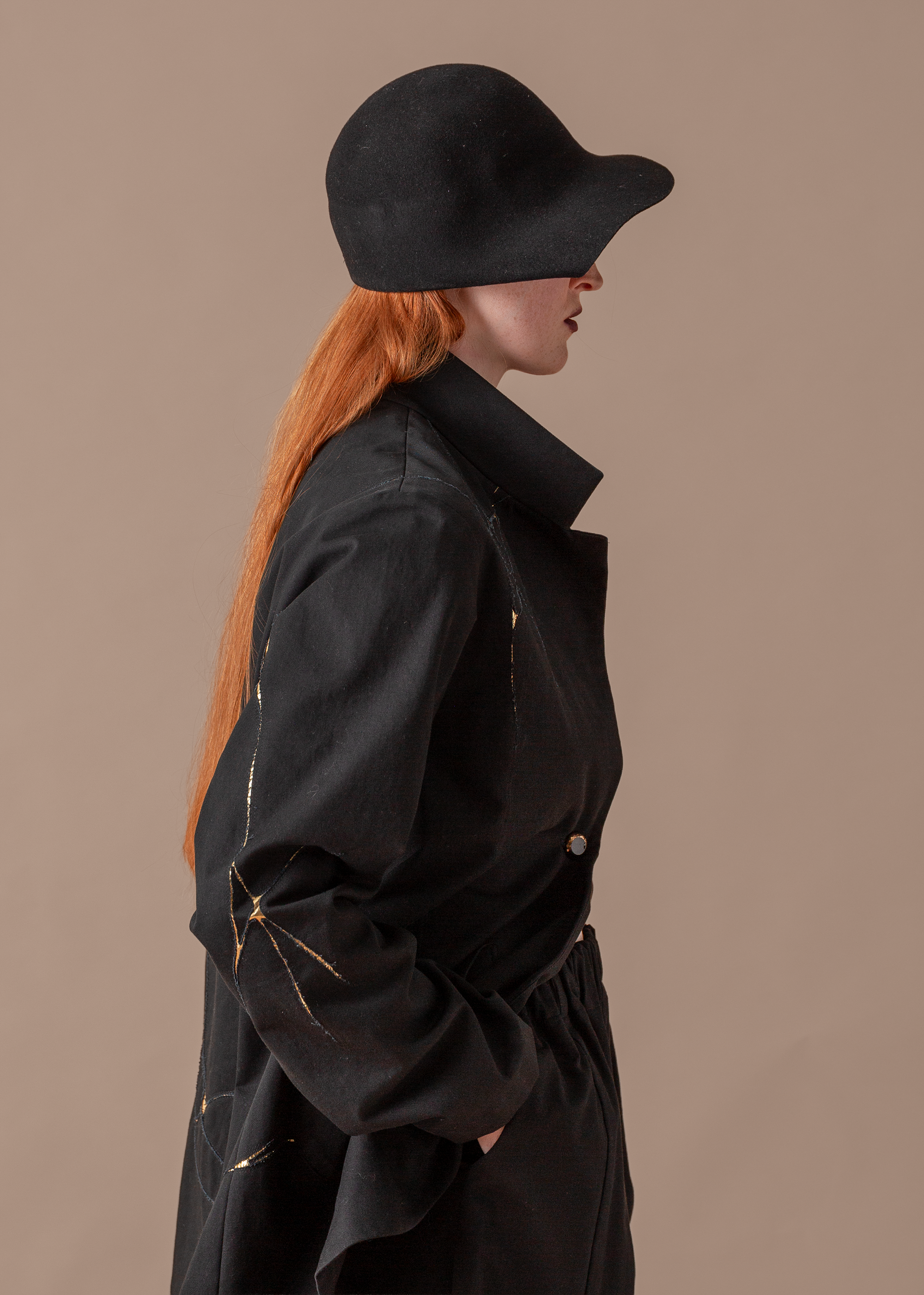 Slouchy Christina Jacket in Black Twill with Kintsugi