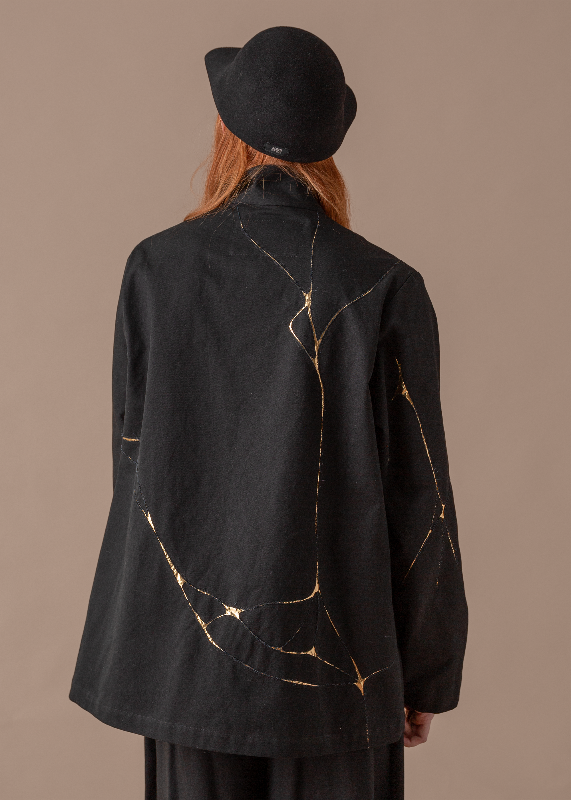 Slouchy Christina Jacket in Black Twill with Kintsugi