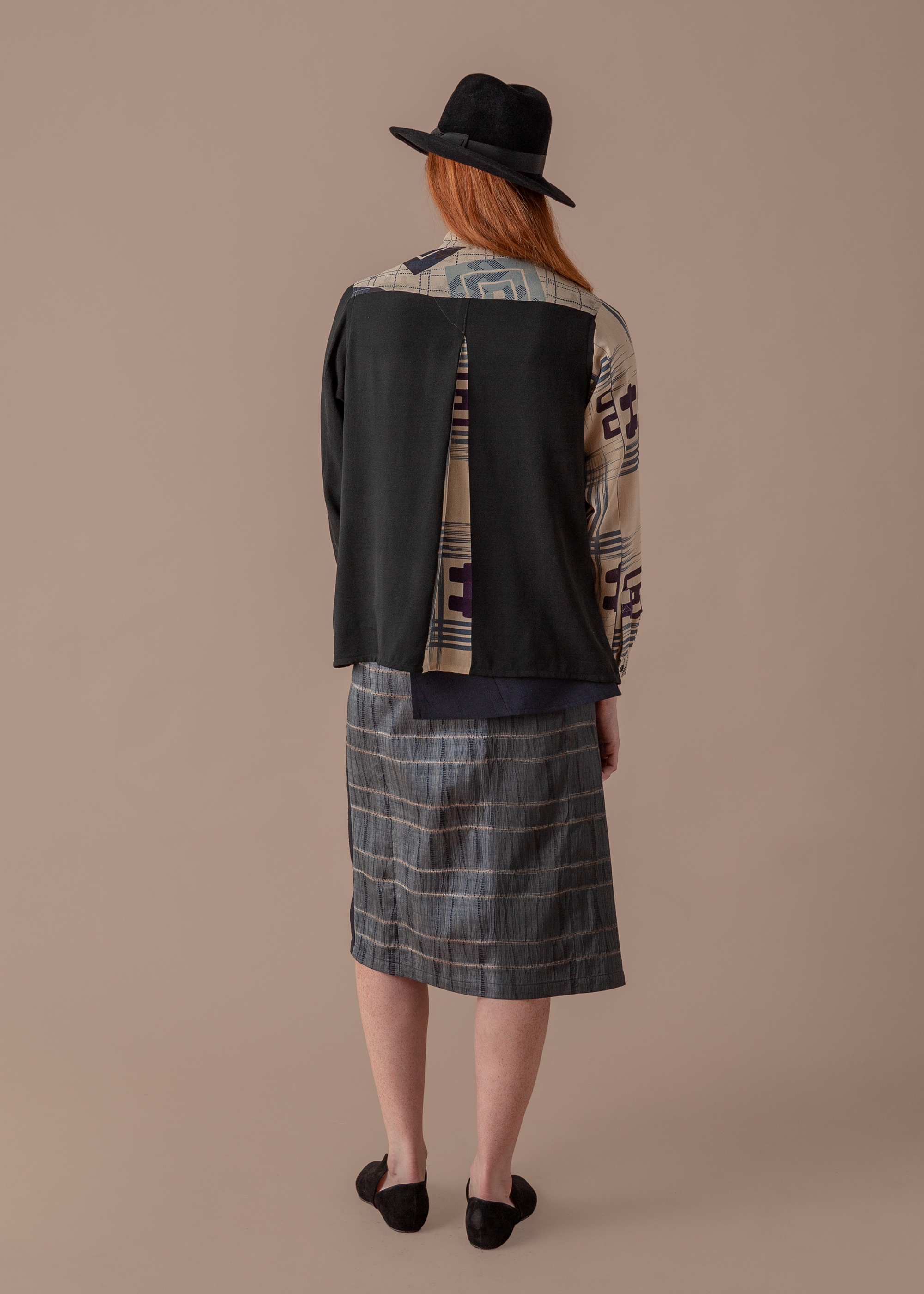 Peplum Skirt in Vintage Japanese Silk Shibori