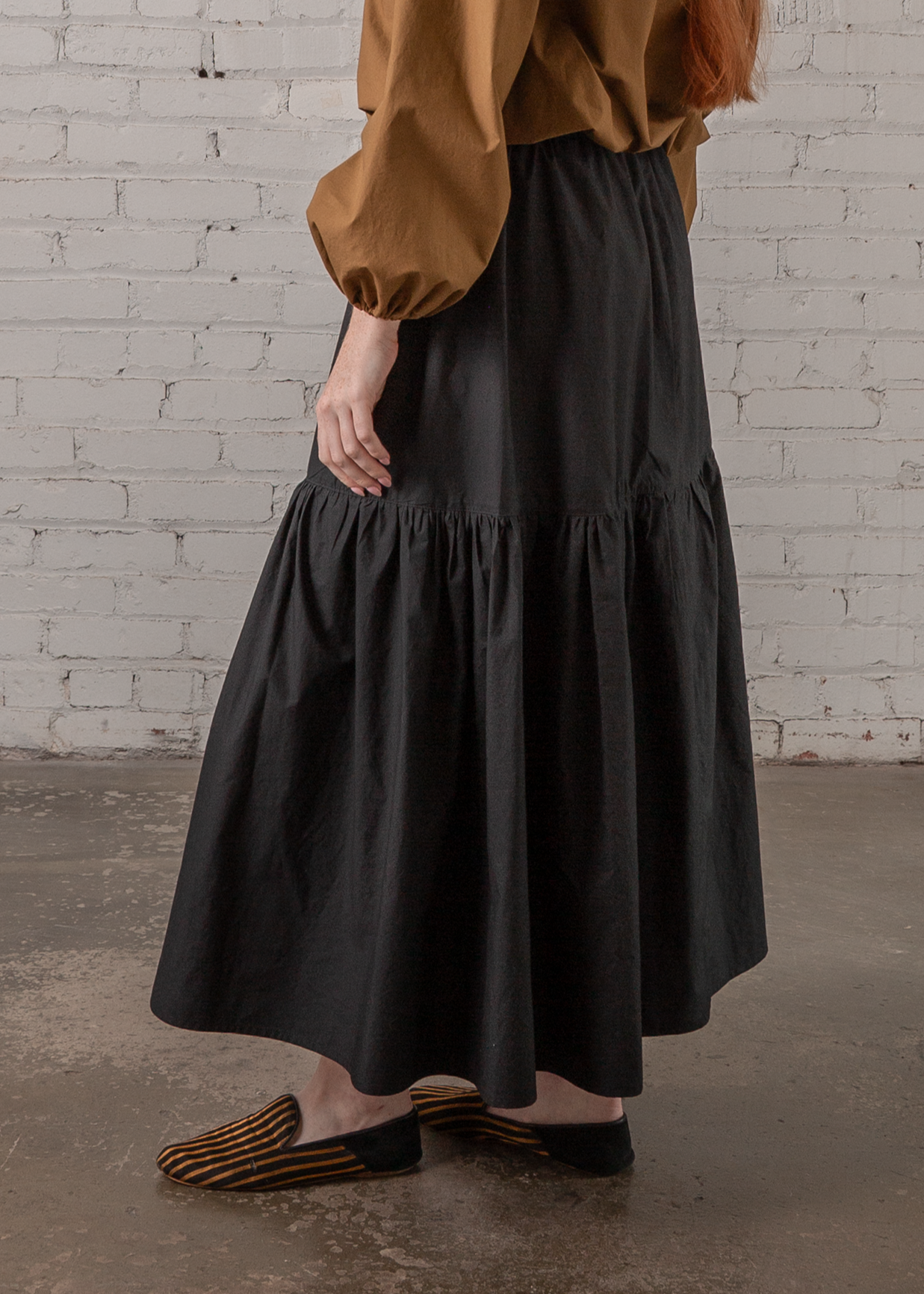 Tiered Skirt in Black Poplin