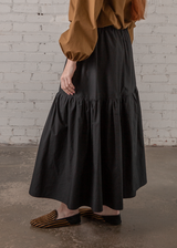 Tiered Skirt in Black Poplin