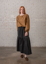 Tiered Skirt in Black Poplin