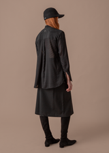 Madison Shirt in Vintage Black Crepe with Sheer Woven Pattern