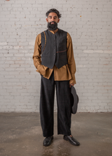 Japan Vest in Wool Pinstripe with Vintage Ribbons