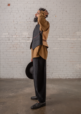 Japan Vest in Wool Pinstripe with Vintage Ribbons