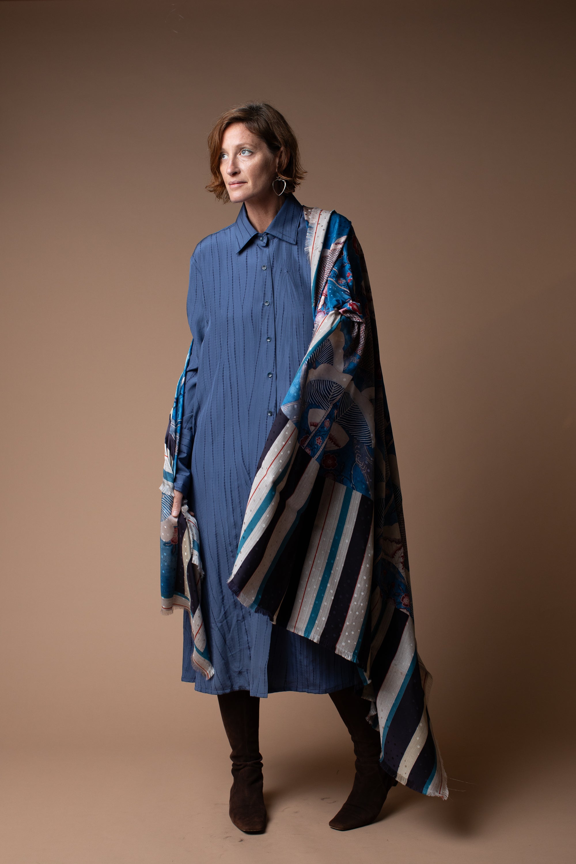 Ginza Dress in Vintage Japanese Silk Shibori Stripes