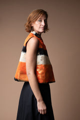 Mandarin Vest in Vintage Japanese Orange Obi Silk