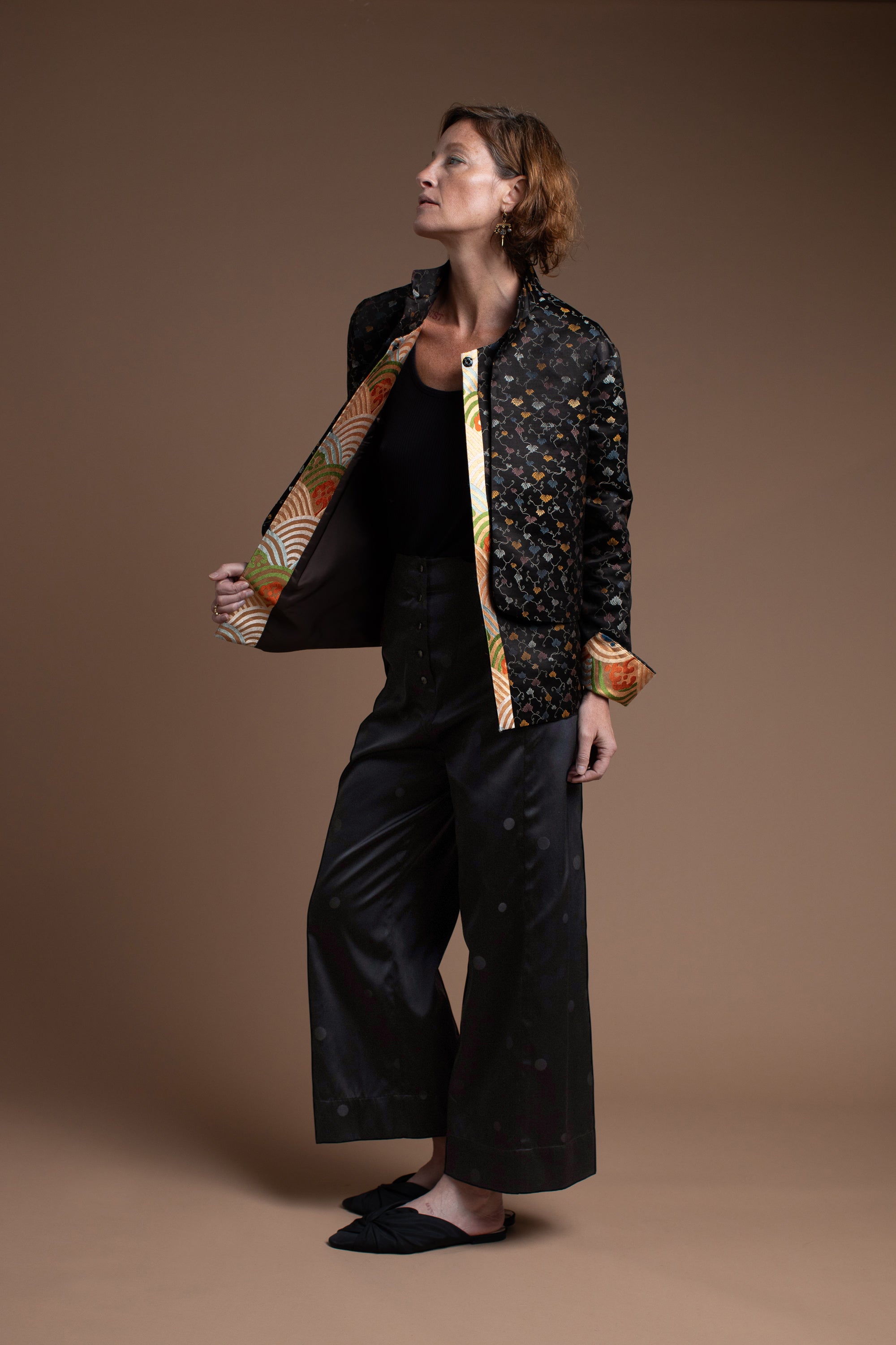 Bijou Jacket with Slit Sleeve in Vintage Silk Obi Mix