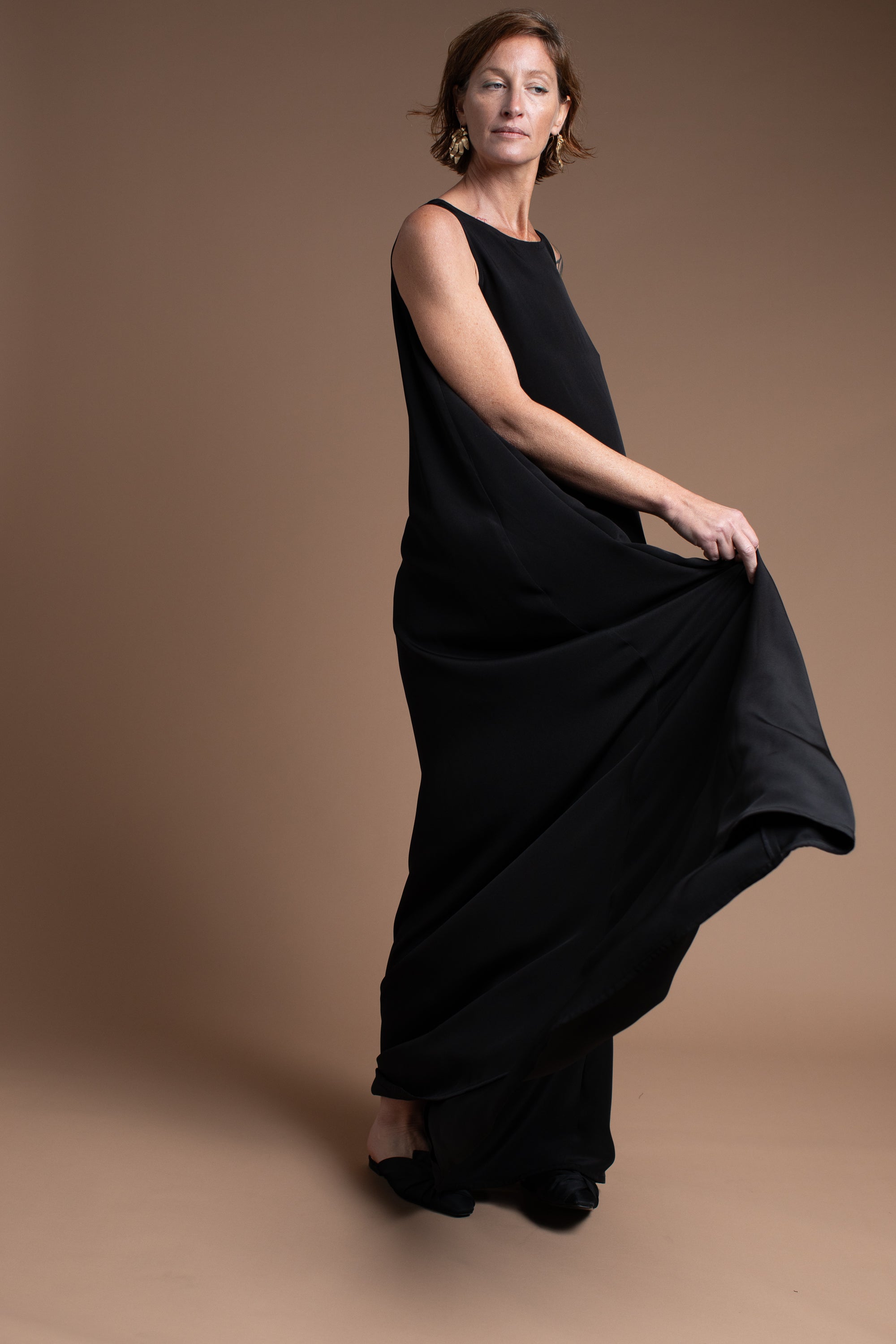 Long Day Dress in Black Silk Crepe