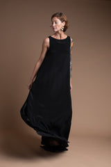 Long Day Dress in Black Silk Crepe