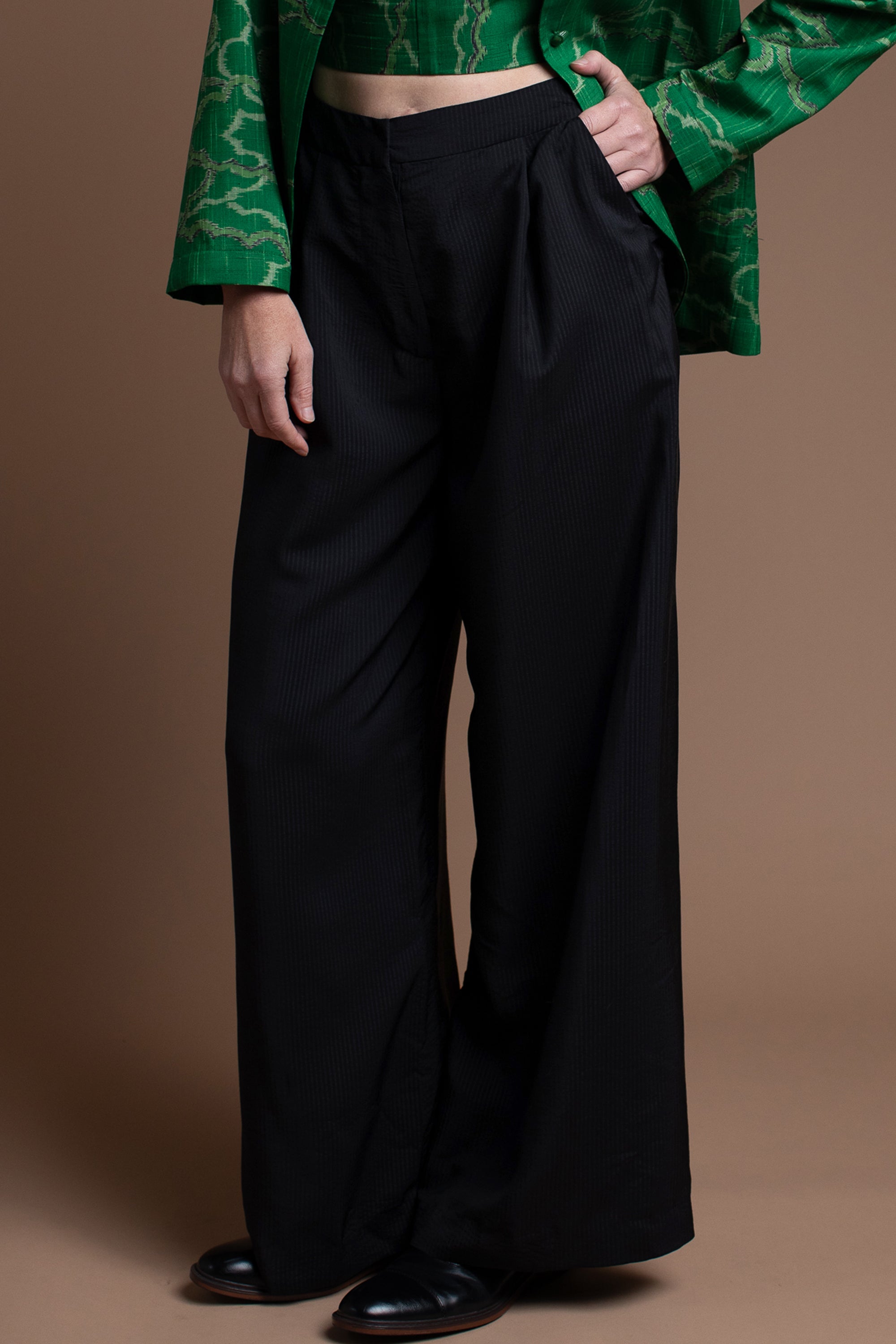 Wide Leg Pant in Hammered Silk Stripe