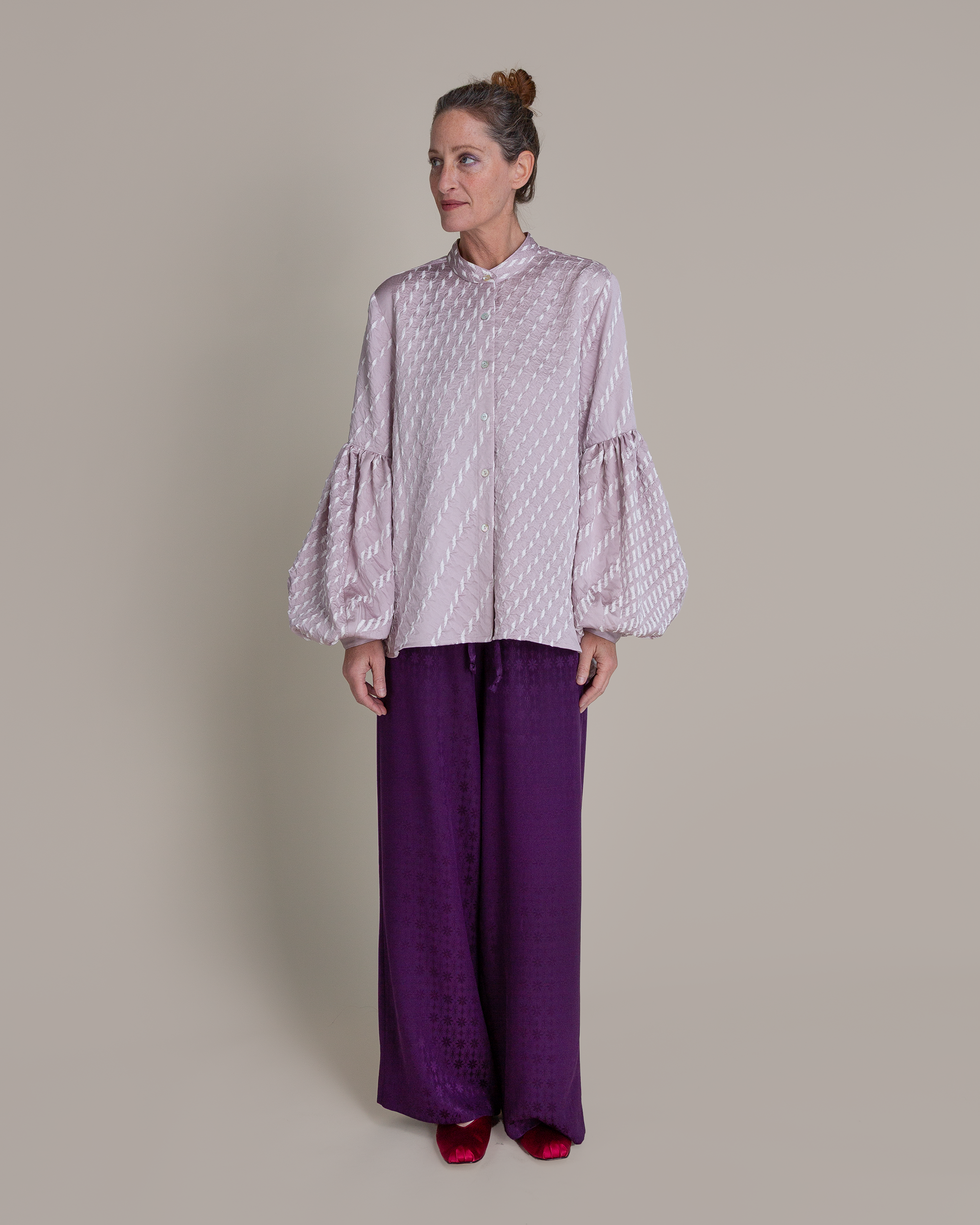 Pouf Sleeve Blouse Vintage Japanese Silk Lilac Shiobri