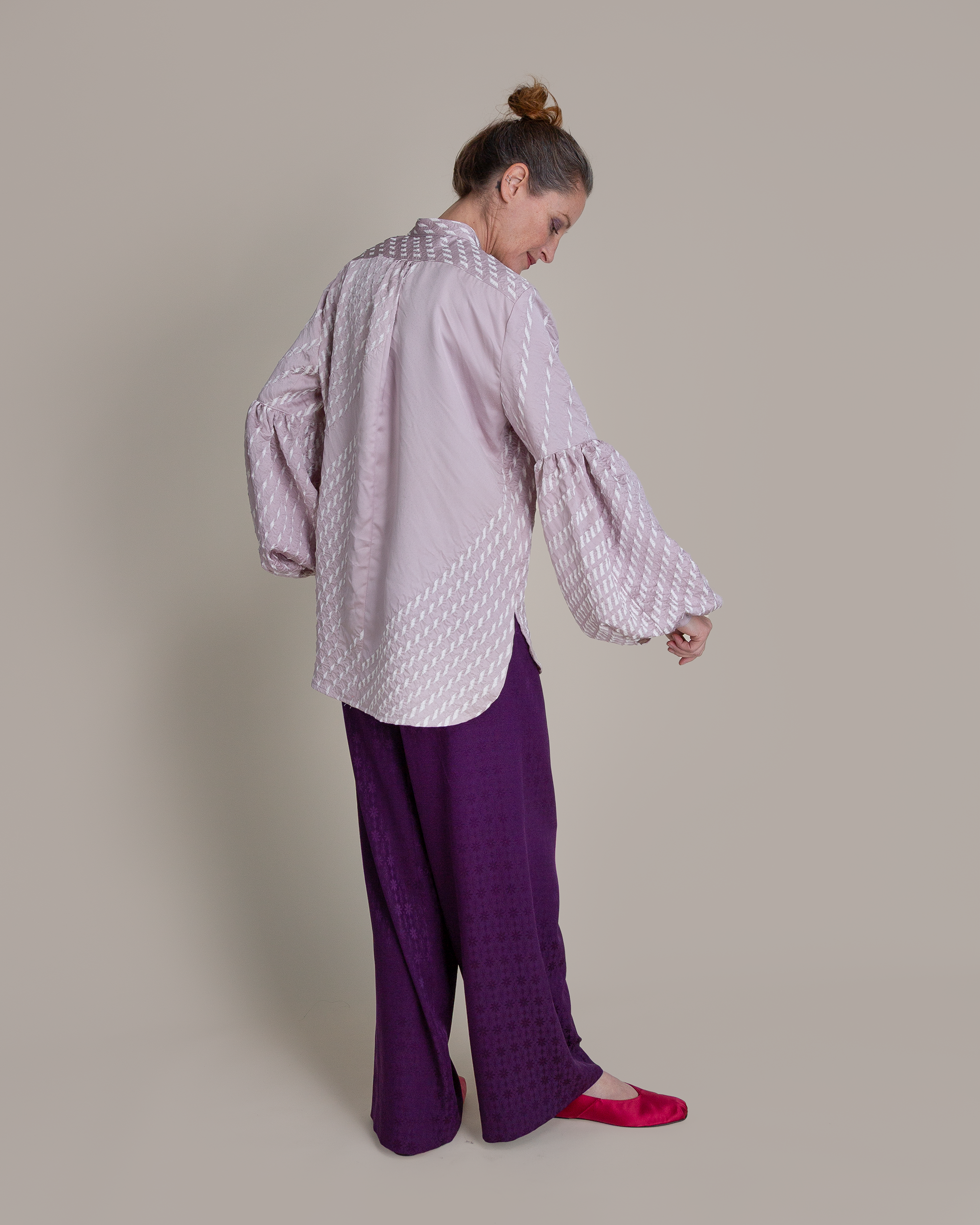 Pouf Sleeve Blouse Vintage Japanese Silk Lilac Shiobri