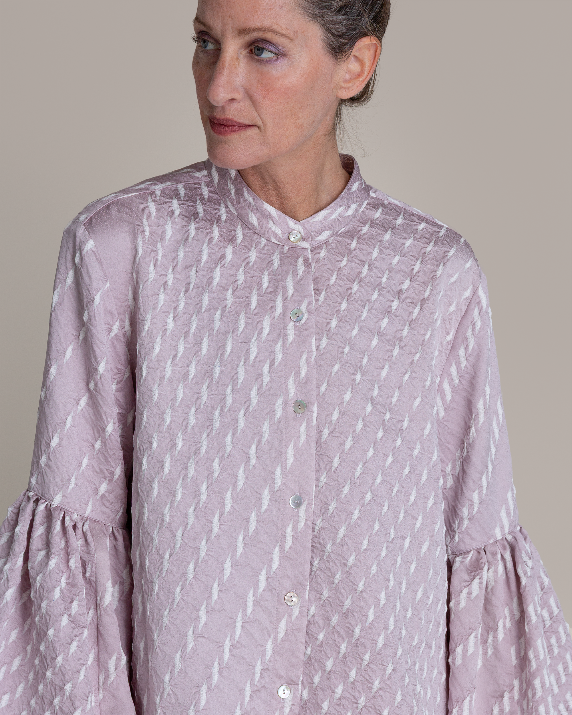 Pouf Sleeve Blouse Vintage Japanese Silk Lilac Shiobri