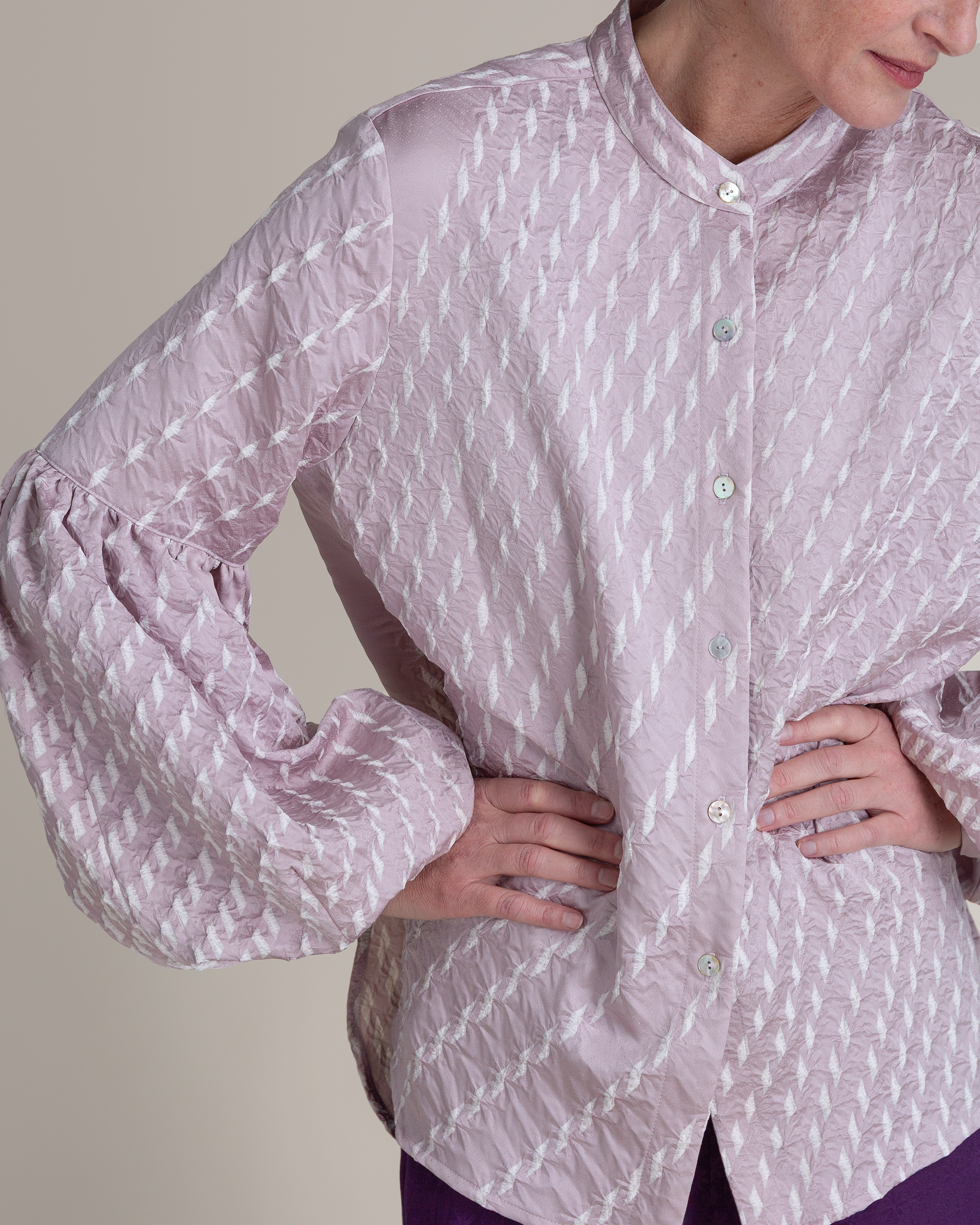 Pouf Sleeve Blouse Vintage Japanese Silk Lilac Shiobri