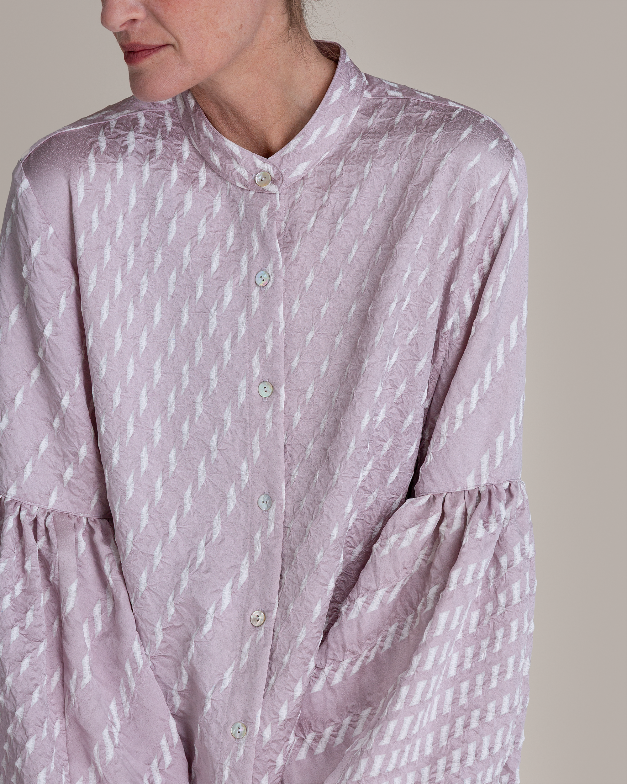 Pouf Sleeve Blouse Vintage Japanese Silk Lilac Shiobri