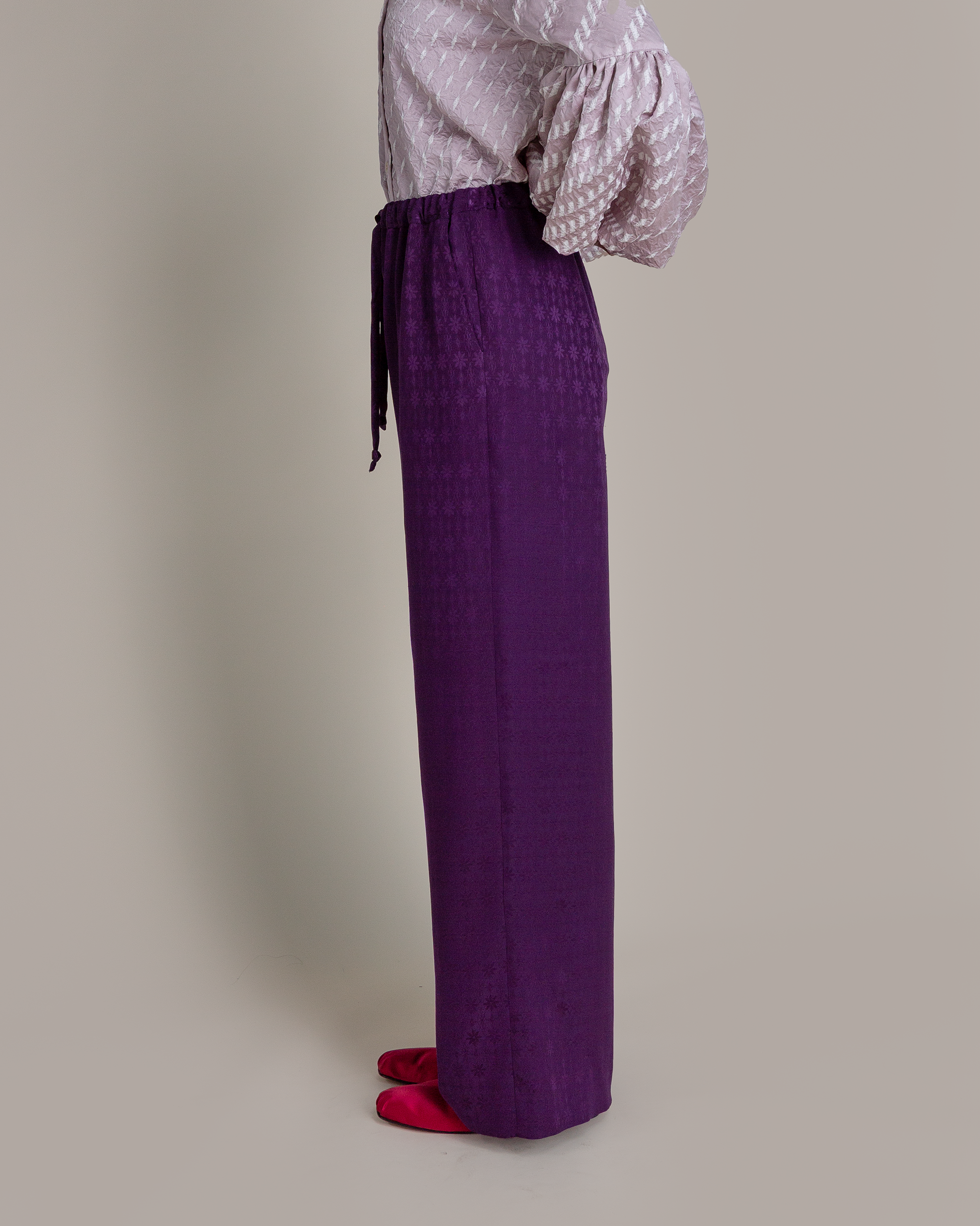 PJ Pant in Vintage Japanese Silk Purple Damask